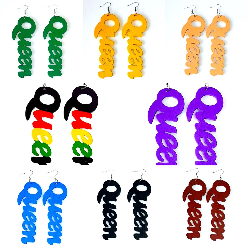 QUEEN Dangling Wooden Fish Hook Earrings